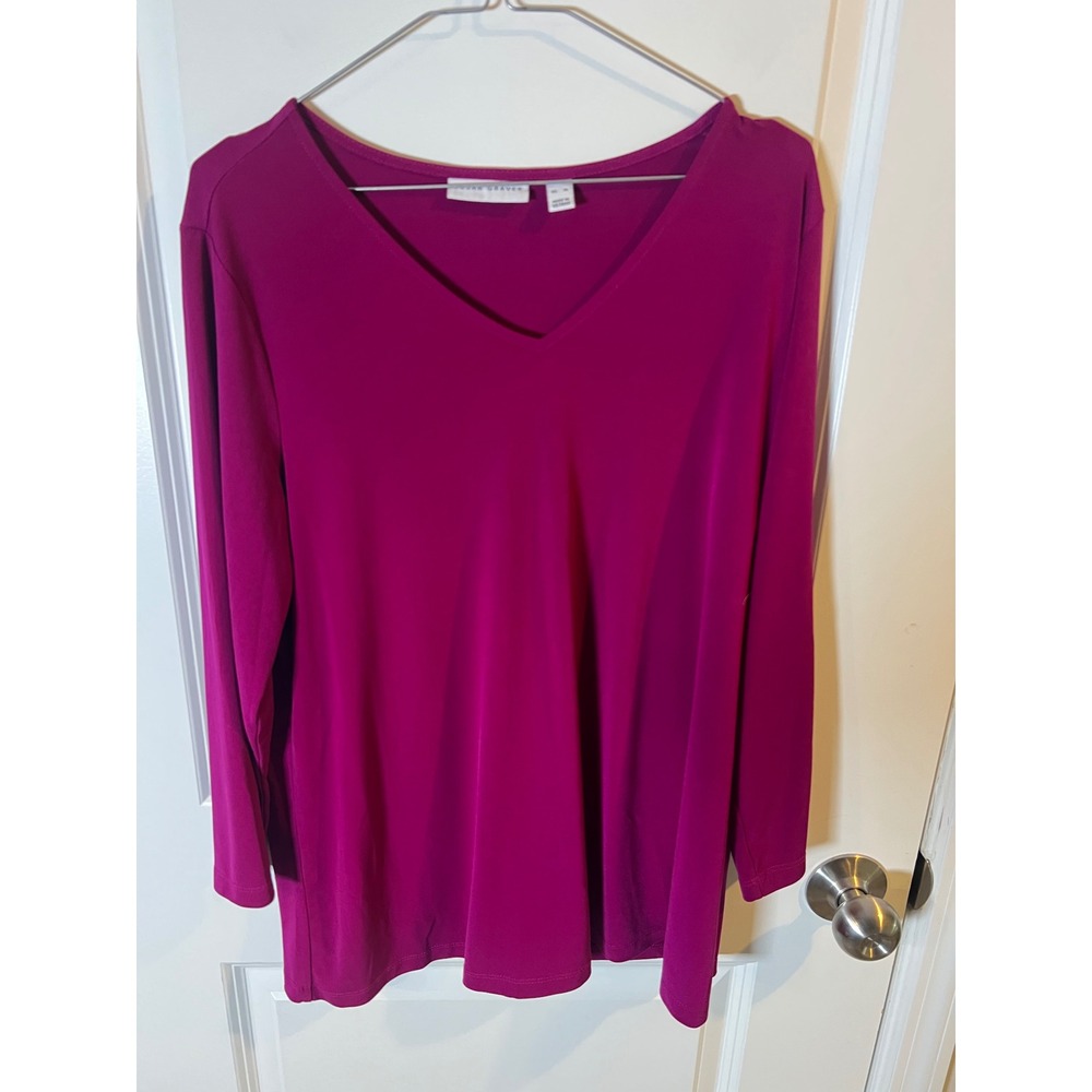 Susan Graver Womens V-Neck Liquid Knit Top Magenta XL